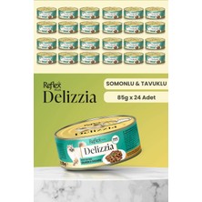 Reflex Plus Delizzia / Sos Içinde Parça Etli Somonlu & Tavuklu Yetişkin Kedi Maması 85G x 24 Adet