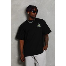 Erkek Baskılı T-Shirt Kısa Kol Bisiklet Yaka Rahat Kalıp Tişört  - Siyah