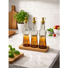 Padilon Ahşap Standlı 3’lü Cam Yağdanlık Seti 250 ml Zeytinyağı Sirkelik Limonluk Balsamic Şişe