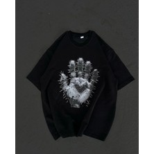 Giyim Center Kadın Baskılı T-Shirt Kısa Kol Bisiklet Yaka Regular Fit Rahat Kalıp Günlük Tişört  - Siyah