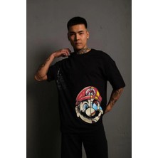 Giyim Center Erkek Mario Baskılı T-Shirt Oversize kısa Kol Bisiklet Yaka Tişort - Siyah