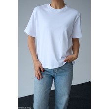 Qu Style Kısa Kol Düz Keten T-Shirt