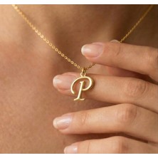 Ashak Accessories Kadın 925 Ayar Gümüş Zincirli P Harfi Classic Baş Harfli Harf Alfabe Isim Kolye