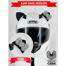 3dpazarıcom Motor & Motosiklet Galaksi Hologram Fiyonklu Siyah Kedi Kulak Kask Dış Aksesuarı