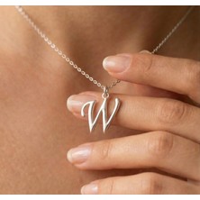 Ashak Accessories Kadın 925 Ayar Gümüş Zincirli W Harfi Classic Baş Harfli Harf Alfabe Isim Kolye