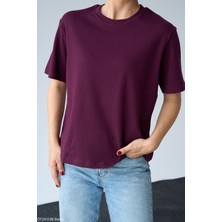 Qu Style Kısa Kol Düz Keten T-Shirt