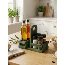 Ahşap Doğal Baharatlık Yağdanlık ve Peçetelik Takımı(Set)(Ihlamur - Kavak)(Yeşil)