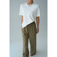 Qu Style Kısa Kol Düz Keten T-Shirt