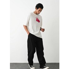 Erkek Boks Eldiven Baskılı T-Shirt Kısa Kol Bisiklet Yaka Regular Tişört - Beyaz