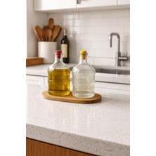 Padilon Ahşap Standlı Cam Yağdanlık Seti 500 cc Mini Damacana Yağdanlık Mutfak Tezgah Üstü Yağdanlık