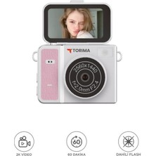 DS LLC Mini Dijital Kamera Video Kamera 2k Flip Ekranlı CMR46 Pembe Iegtgrs-34