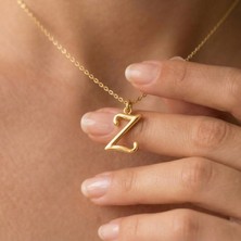 Ashak Accessories Kadın 925 Ayar Gümüş Zincirli Z Harfi Classic Baş Harfli Harf Alfabe Isim Kolye