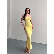 Denivy Sırtı Çapraz Askılı Bağcıklı Askılı Triko Elbise