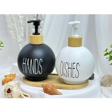 Leylart Iskandinav Tasarım Bambu Detay Seramik Sıvı Sabunluk Sıvı Deterjanlık Seti 2li Beyaz ve Siyah Renk