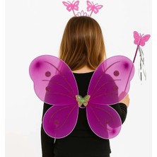 Selfbuysell Fuşya Kelebek Kız Seti – 50 cm Kelebek Kanadı, Taç ve Asa
