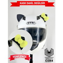 3dpazarıcom Motor & Motosiklet Neon Sarı Fiyonklu Siyah Kedi Kulak Kask Dış Aksesuarı