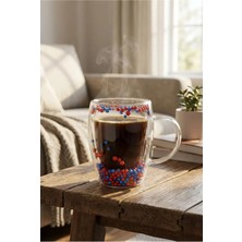 Makri Home Çift Cidarlı Bordo Mavi Cam Kupa 350 ml – Isıya Dayanıklı