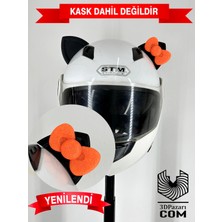 3dpazarıcom Motor & Motosiklet Neon Turuncu Fiyonklu Siyah Kedi Kulak Kask Dış Aksesuarı