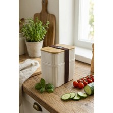 Makri Home 2 Parça Bambu Kapaklı Saklama Kabı Seti - 1l + 0,5l | Üst Üste Koyulabilir