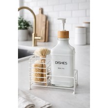 Makri Home Metal Stantlı Bambu Kapaklı Cam Sıvı Sabunluk/deterjanlık, 500 Ml, 15 × 8,5 × 23 cm