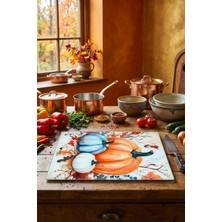 Makri Home Dekoratif Kabak Desenli Cam Kesme Tahtası 25 cm × 35 cm