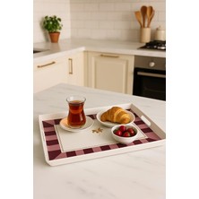 Makri Home Çizgili Desenli Servis Tepsisi 38X28X3,5 Cm, Bordo