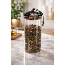 Makri Home 800 ml Borosilikat Cam Hava Geçirmez Siyah Kumaş Kaplama Bambu Kapaklı Kavanoz, Çap: 8 Cm, H: 21 cm