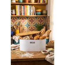 Makri Home Ekmeklik, Metal Ekmek Kutusu, Bambu Kapaklı Beyaz Ekmek Sepeti, 34 x 19 x 16 cm