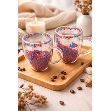 Makri Home 2 Adet Taraftar Kupa Bordo Mavi, 350 ml | Cidarlı Cam Taraftar Bardak