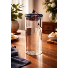 Makri Home 1000 ml Borosilikat Cam Hava Geçirmez Lacivert Kumaş Kaplama Bambu Kapaklı Kavanoz,çap:8 Cm, H:25 cm