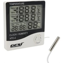 Gesi Htc-2 Dijital Ekranlı Isı ve Nem Ölçer Saat Alarm Dış Mekan Problu Termometre