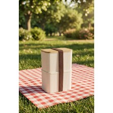 Makri Home Bambu Kapaklı 2 Katlı Saklama Kabı Seti - 2x1 Litre