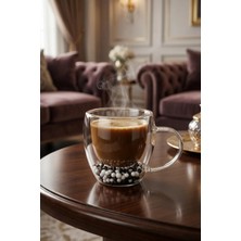 Makri Home Çift Cidarlı Siyah Beyaz Cam Kupa 250 ml – Isıya Dayanıklı