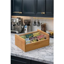 Makri Home Bambu Çay Kutusu Şeffaf Kapaklı Poşet Çay Saklama Organizatörü Bölmeli Tea Box