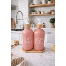 Makri Home Bambu Altlıklı Bambu Kapaklı Ikili Cam Sıvı Sabunluk & Deterjanlık Seti – 2×500 Ml- 16,5 x 9 x 21 cm
