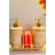 Makri Home 2 Li Sıvı Sabunluk Seti Altın Renk Detaylı, Süngerlikli ve Stantlı