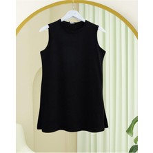 Modamorfo Yuvarlak Yaka Yırtmaçlı Sıfır Kol Penye Içlik -Siyah