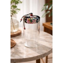 Makri Home 650 ml Borosilikat Cam Hava Geçirmez Siyah Kumaş Kaplama Bambu Kapaklı Kavanoz, Çap: 8 Cm, H: 18 cm