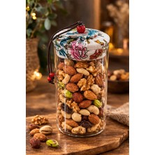 Makri Home 650 ml Borosilikat Cam Hava Geçirmez Beyaz Kumaş Kaplama Bambu Kapaklı Kavanoz, Çap: 8 Cm, H: 18 cm