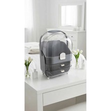 Makri Home Şeffaf Kapaklı Makyaj ve Takı Organizeri, Çekmeceli, Gri, (19×27×36 Cm)