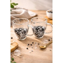 Makri Home 2 Adet Taraftar Kupa Siyah Beyaz, 350 ml | Cidarlı Cam Taraftar Bardak