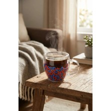 Makri Home Çift Cidarlı Bordo Mavi Cam Kupa 250 ml – Isıya Dayanıklı