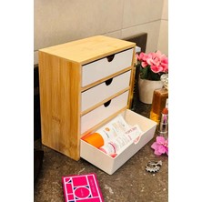 Makri Home Bambu Düzenleyici Seti, 3 Parça, Bambu Çekmeceli Ayna- Bambu 4 Çekmeceli Düzenleyici Mini ve Midi