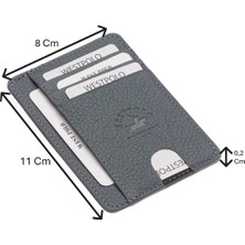 Westpolo Hakiki Deri Kağıt Para Bölmeli Unisex Kartlık - Mat Gri