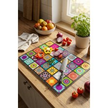 Makri Home Dekoratif Desenli Cam Kesme Tahtası 25 cm × 35 cm