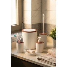 Makri Home 5 Parça Şık Beyaz Banyo Seti, Hacim: 6 Litre