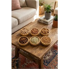 Makri Home Bambu 6'lı Çerezlik & Kuruyemiş Sunum Seti Yuvarlak – Doğal Ahşap Servis Kasesi