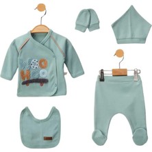 Bamoola Organik Erkek Kaykay Desenli 5'li Tulum Hastane Çıkışı Yenidoğan Kıyafet Mama Önlüğü