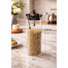 Makri Home 1000 ml Borosilikat Cam Hava Geçirmez Siyah Kumaş Kaplama Bambu Kapaklı Kavanoz,çap:8 Cm, H:25 cm