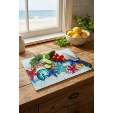 Makri Home Deniz Kabukları Desenli Cam Kesme Tahtası 25×35 cm